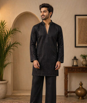Black V Cut Kurta